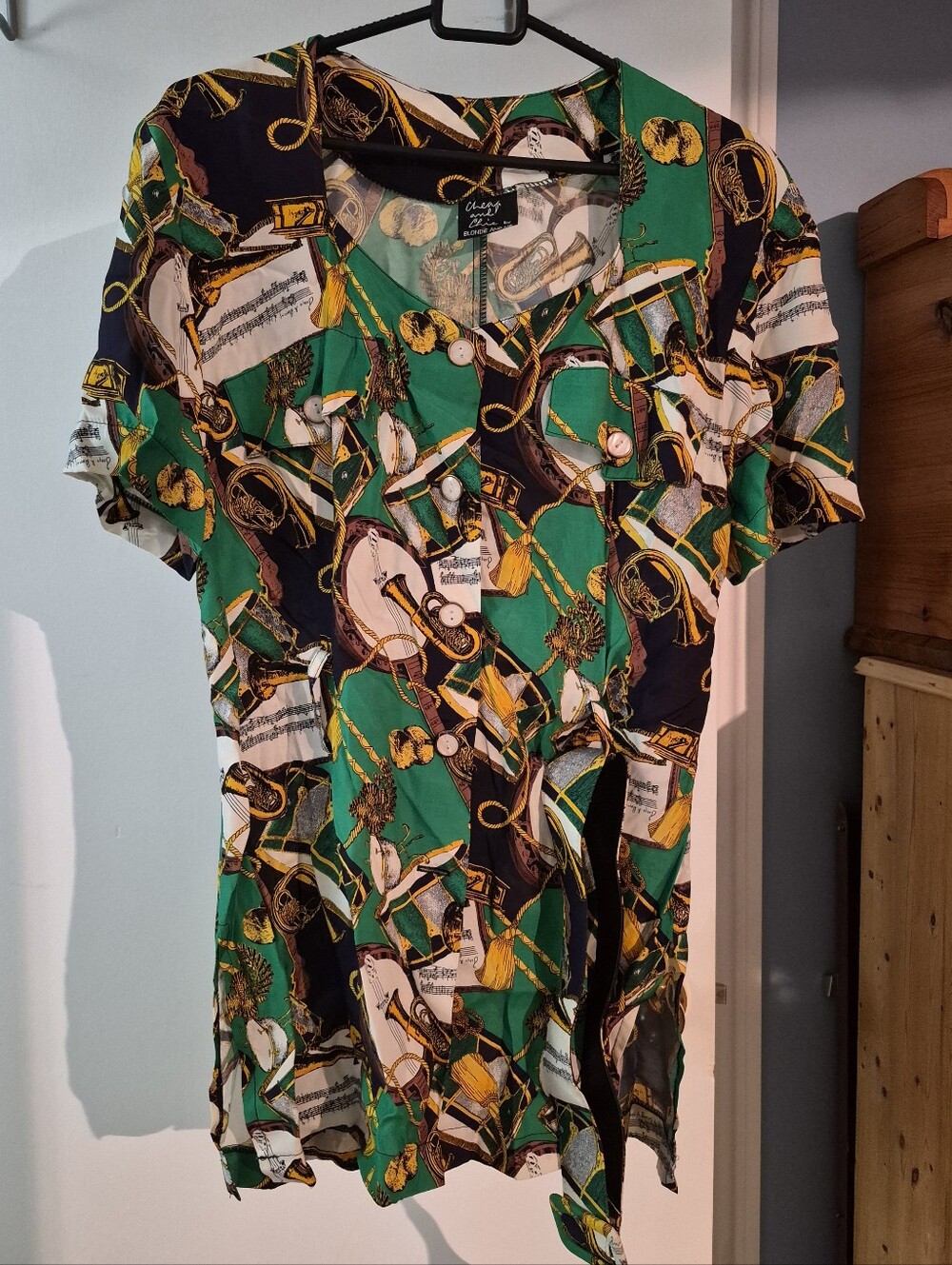 Vintage 80s Blondie and Me Musical Novelty Rayon Belted Blouse Size 13